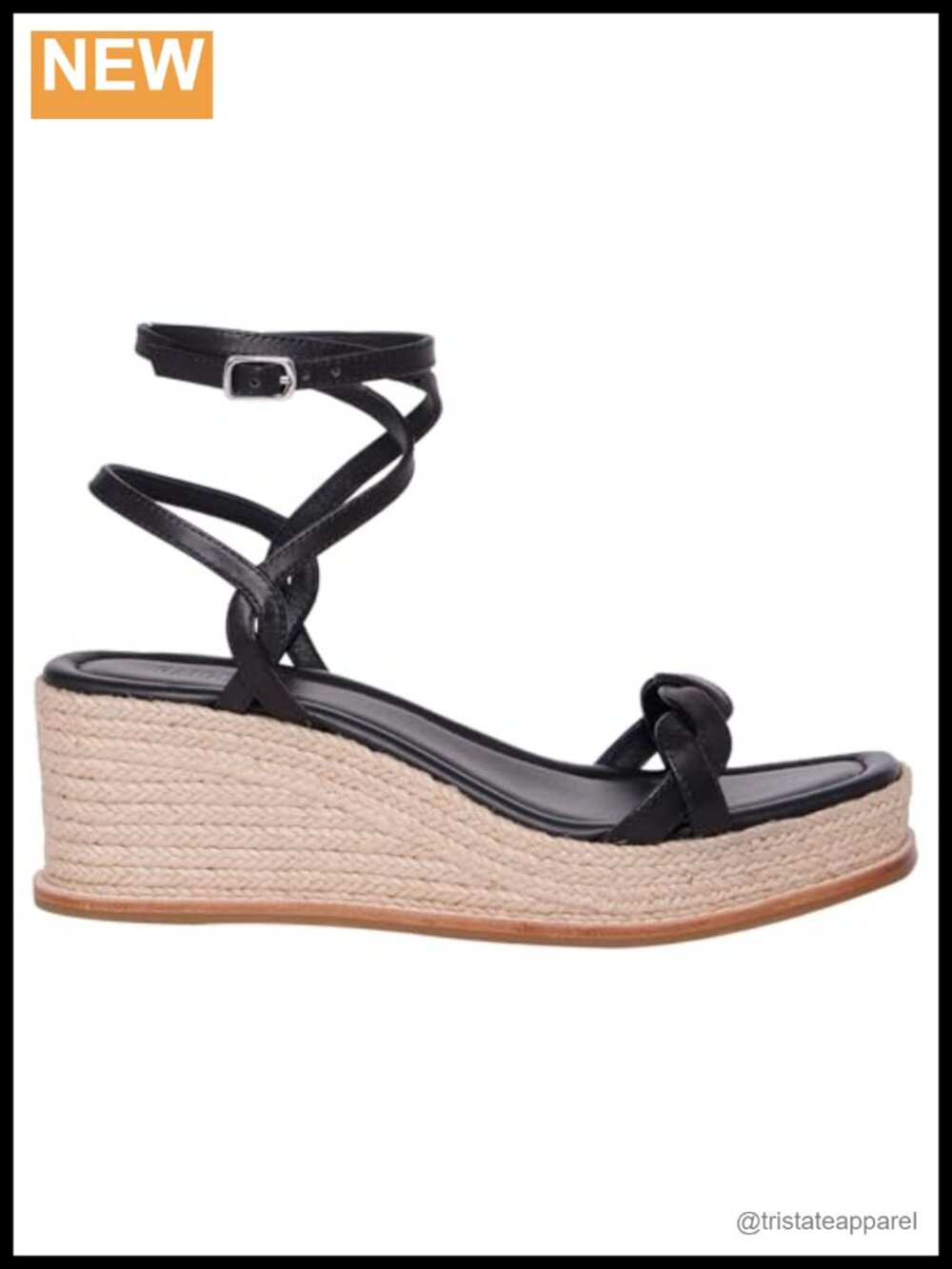 Interlocking Leather Wedge Sandals Ankle Strap Buckle Casual